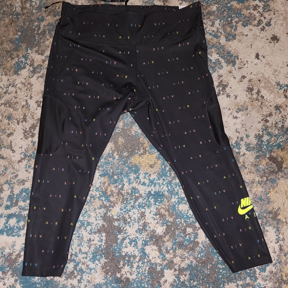 New Nike Air Mukticolored All-over Logo Plus Size 7/8 Leggings Size XXL - Picture 2 of 16